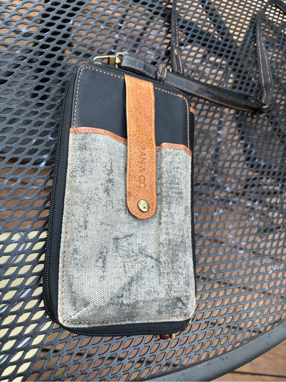 VAAN & CO Crossbody Phone Wallet in Black, Gray & Tan